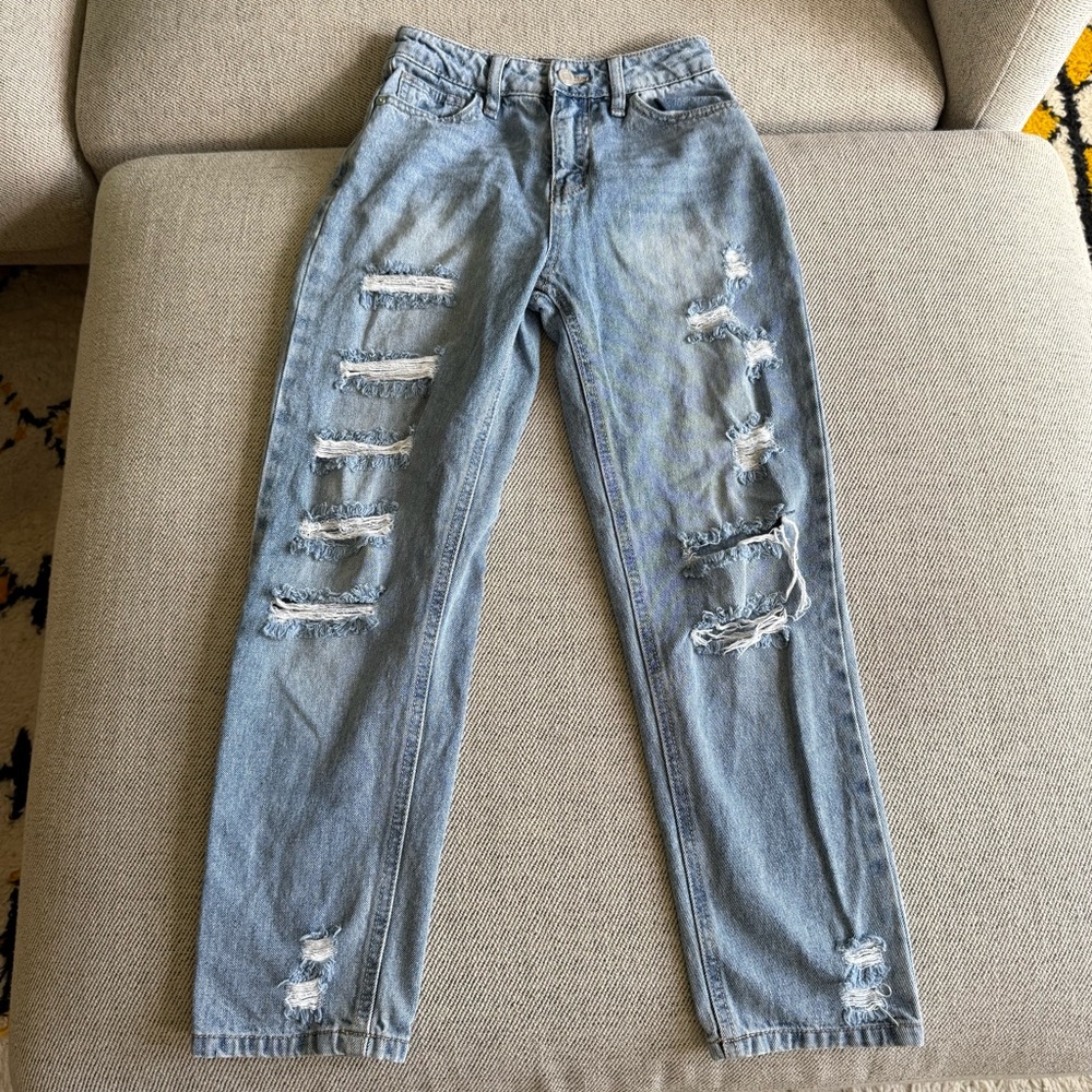 Habitual Light Blue Distressed Women's Straight Leg Jeans